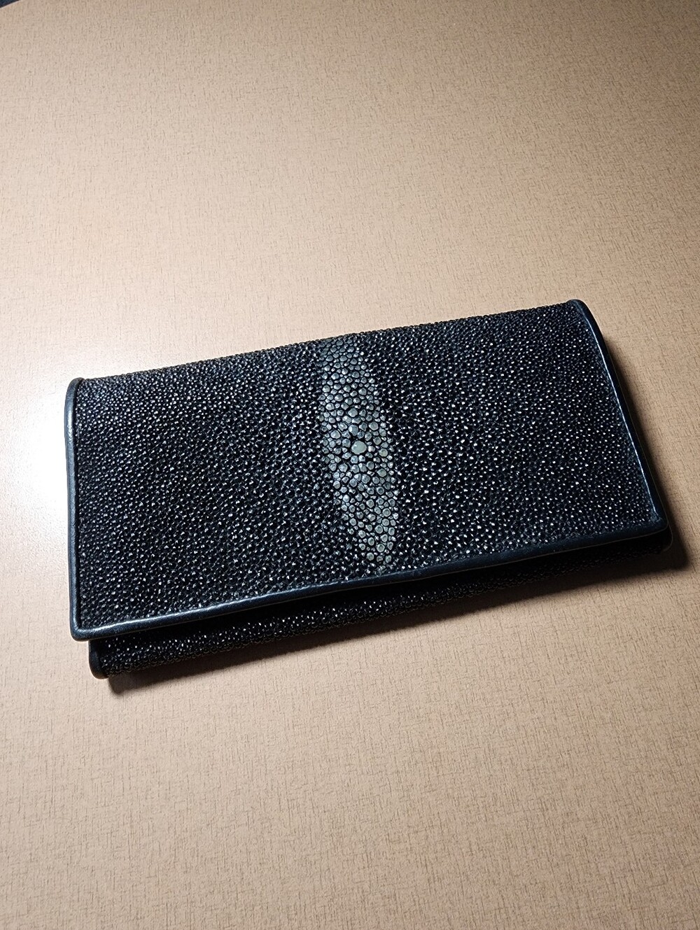 Vintage Shagreen Black Leather Clutch Wallet